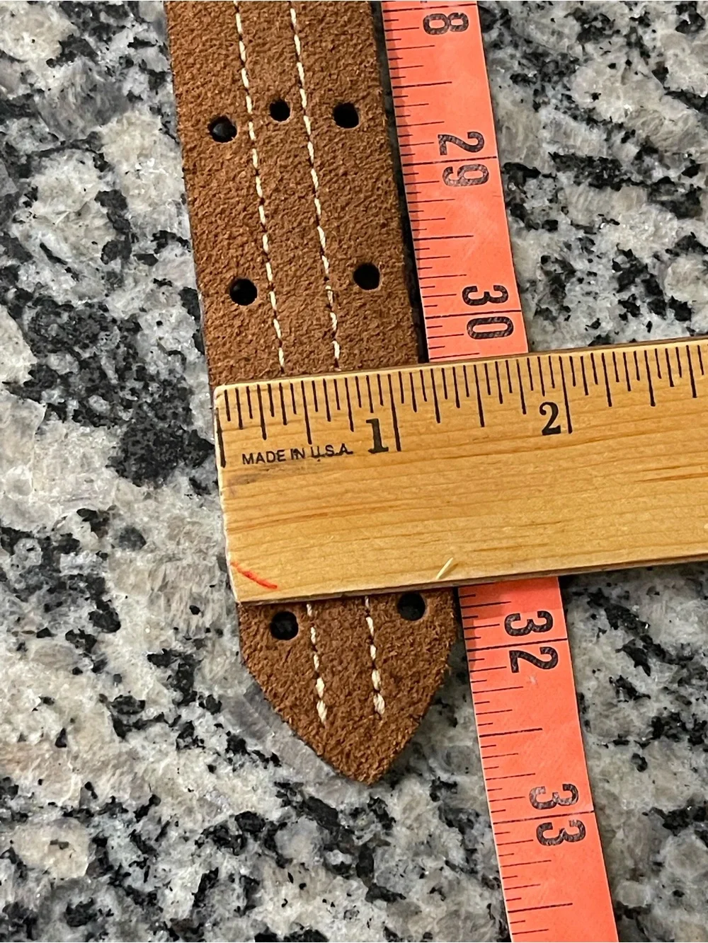 Brown Suede Leather Belt Perforated Contrast Stitching Gun Metal Buckle Youth 27